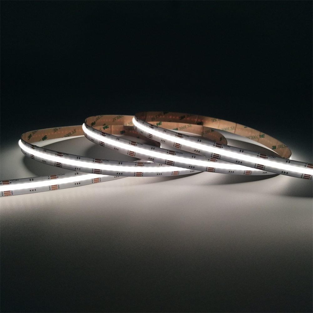 Close view of the RGBW COB LED strip in white light mode